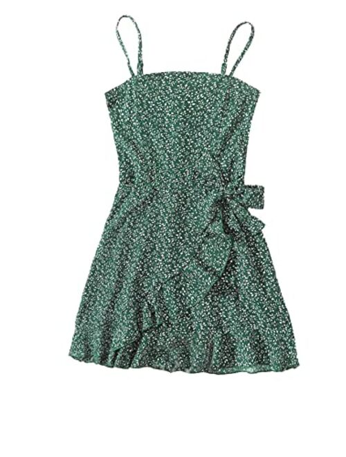 SOLY HUX Girl's Spaghetti Strap Dress Floral Print Sleeveless Summer Beach Casual Sundress A-line Mini Dresses