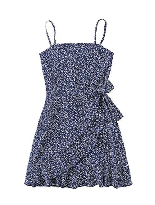 SOLY HUX Girl's Spaghetti Strap Dress Floral Print Sleeveless Summer Beach Casual Sundress A-line Mini Dresses