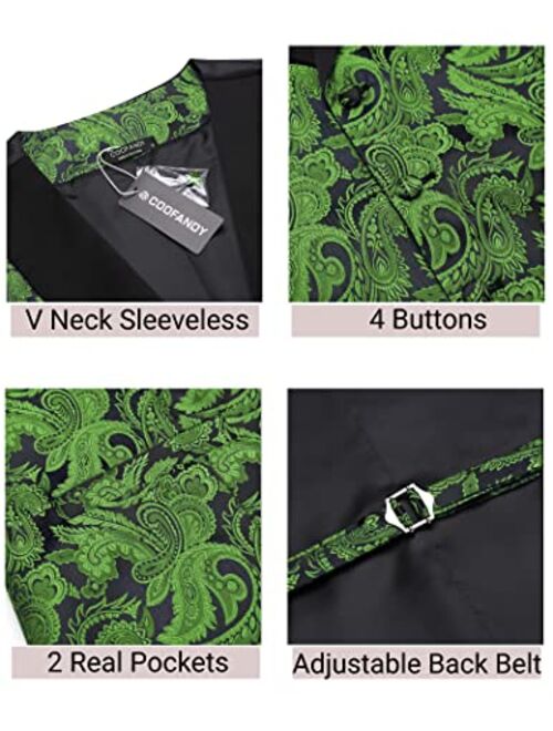 COOFANDY Men's Suit Vests Set 3PCS Classic Paisley Floral Jacquard Waistcoat Set Formal Waistcoat for Wedding Prom Tuxedo