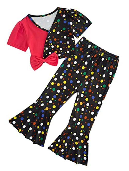 Goodstoworld Toddler Girls Bell Bottoms Ruffle Flare Pant+Short Sleeve Crop T-shirt 2pcs Set Size 1-5T