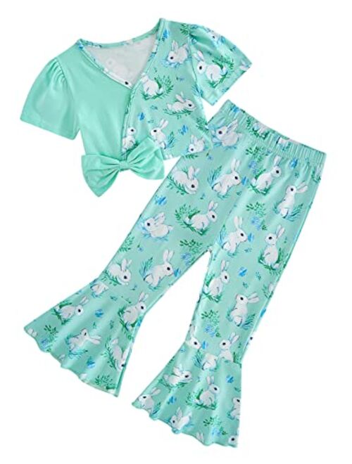 Goodstoworld Toddler Girls Bell Bottoms Ruffle Flare Pant+Short Sleeve Crop T-shirt 2pcs Set Size 1-5T