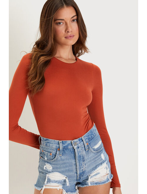 Lulus Easy to Wow Rust Orange Long Sleeve Bodysuit