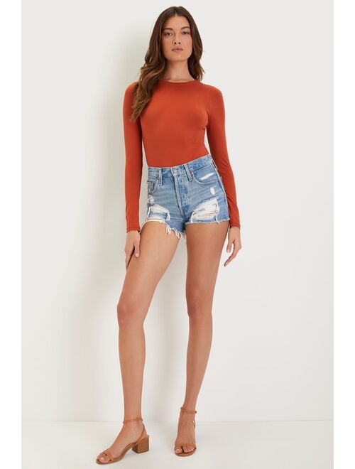 Lulus Easy to Wow Rust Orange Long Sleeve Bodysuit