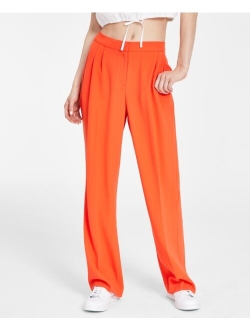 Women's High-Rise Crepe Wide-Leg Trouser Pants, Created for Macy's