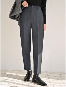 Solid Slant Pocket Suit Pants