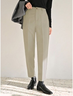 Solid Slant Pocket Suit Pants