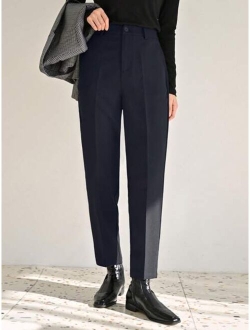 Solid Slant Pocket Suit Pants