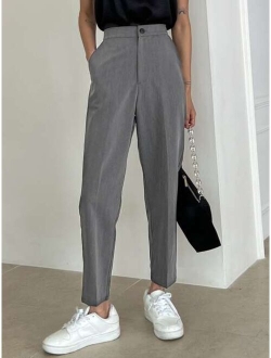 Solid High Waist Tailored Pants