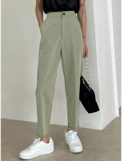 Solid High Waist Tailored Pants