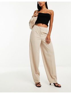 Vila wide tapered leg tailored pants in stone