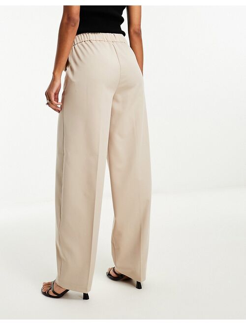 Vila wide tapered leg tailored pants in stone