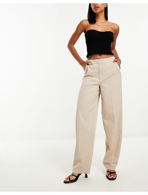 Vila wide tapered leg tailored pants in stone