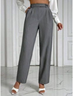 SHEIN Priv High Waist Plicated Detail Straight Leg Suit Pants