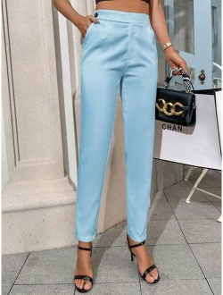 SHEIN BIZwear Solid Button Side Suit Pants Workwear