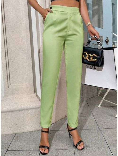 SHEIN BIZwear Solid Button Side Suit Pants Workwear