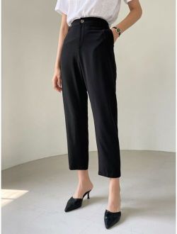 Less High Waist Slant Pockets Tailored Pants