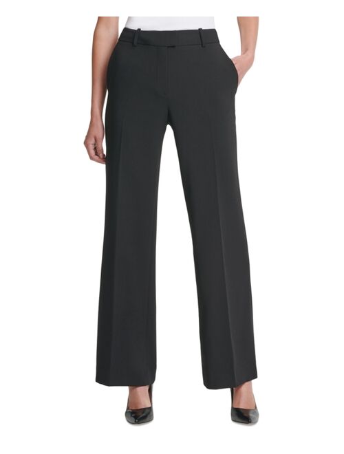 DKNY Petite Solid Fixed-Waist Slant-Pocket Wide-Leg Pants