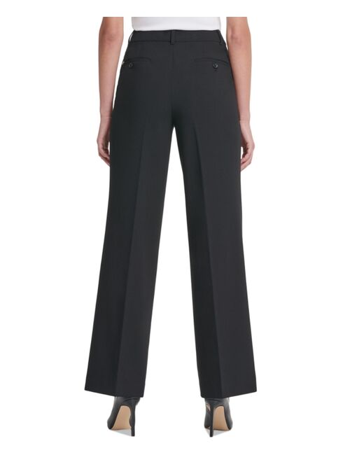 DKNY Petite Solid Fixed-Waist Slant-Pocket Wide-Leg Pants