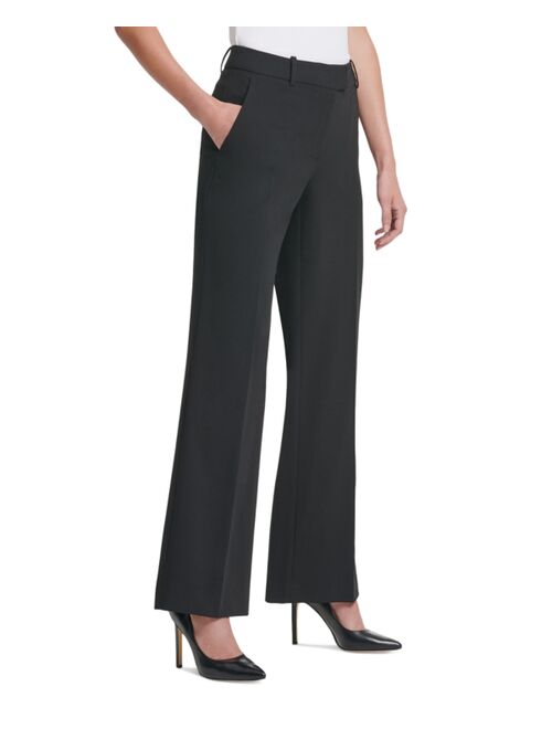 DKNY Petite Solid Fixed-Waist Slant-Pocket Wide-Leg Pants