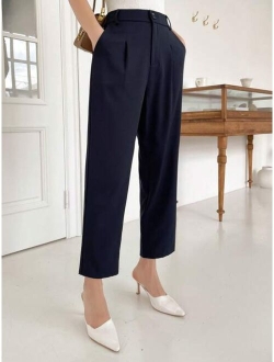 Solid Fold Pleated Suit Pants