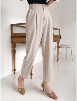 Solid Fold Pleated Suit Pants