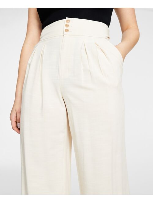 Bar III Petite High-Rise Pleated Wide-Leg Pants, Created for Macy's