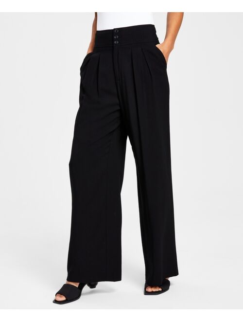 Bar III Petite High-Rise Pleated Wide-Leg Pants, Created for Macy's