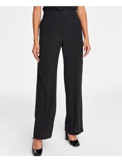 Women's High-Rise Wide-Leg Pinstripe Pants