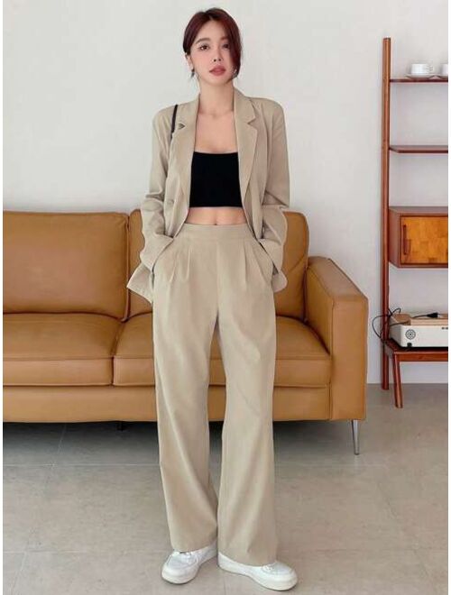 DAZY Solid Lapel Neck Blazer Pants