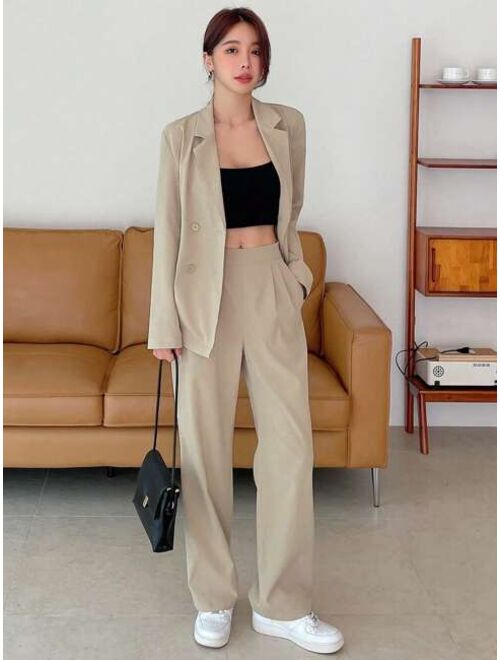 DAZY Solid Lapel Neck Blazer Pants