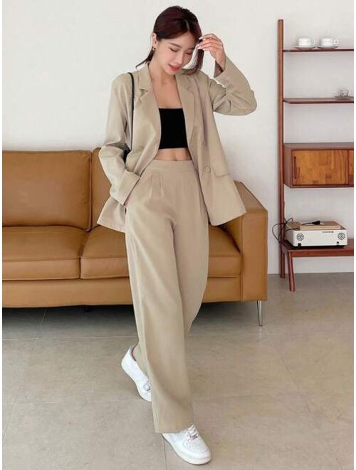 DAZY Solid Lapel Neck Blazer Pants