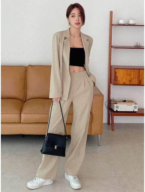 DAZY Solid Lapel Neck Blazer Pants