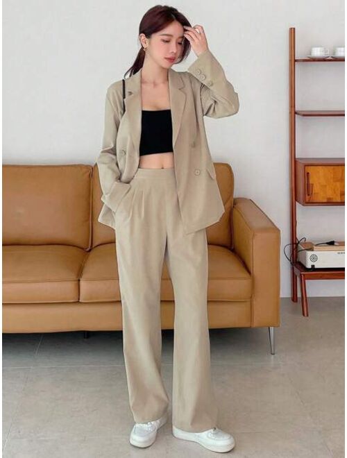 DAZY Solid Lapel Neck Blazer Pants