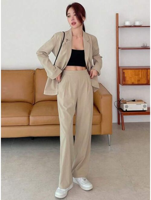 DAZY Solid Lapel Neck Blazer Pants