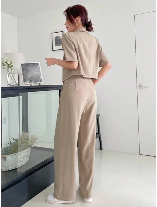 DAZY Solid Lapel Neck Blazer Wide Leg Pants