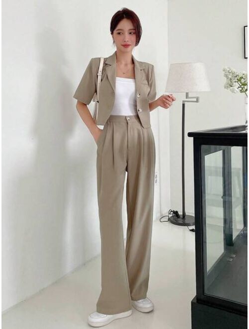 DAZY Solid Lapel Neck Blazer Wide Leg Pants