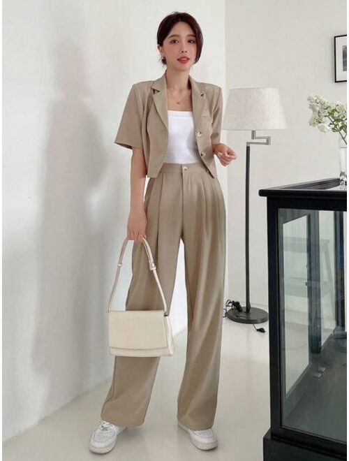 DAZY Solid Lapel Neck Blazer Wide Leg Pants