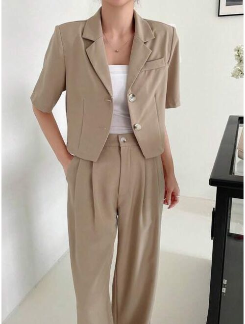 DAZY Solid Lapel Neck Blazer Wide Leg Pants