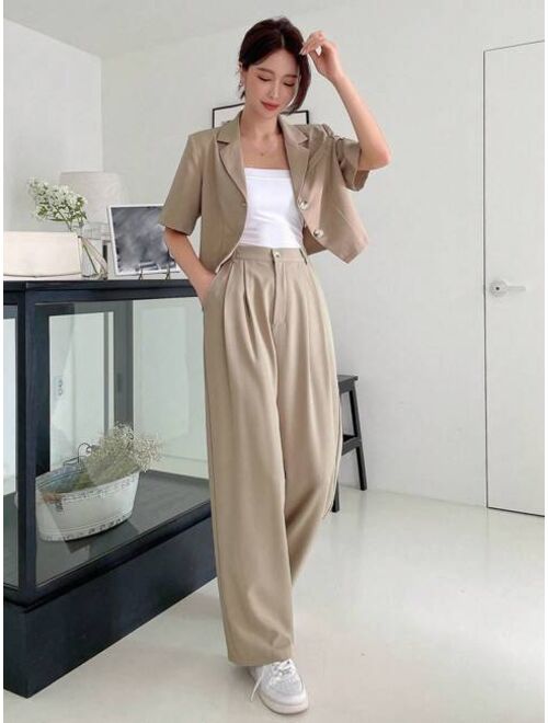 DAZY Solid Lapel Neck Blazer Wide Leg Pants