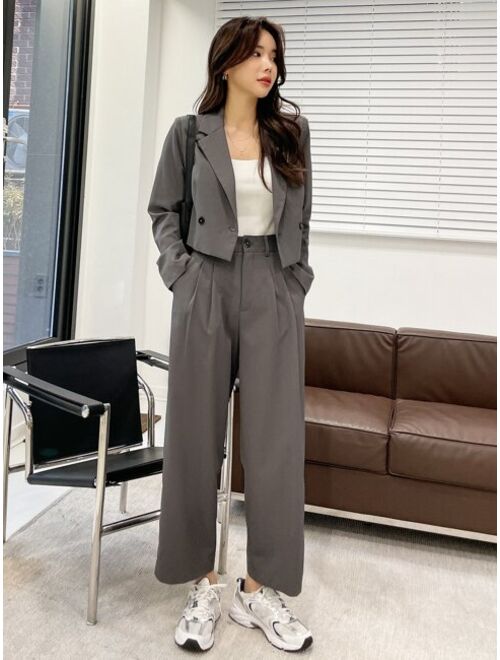 DAZY Double Button Blazer Slant Pockets Tailored Pants