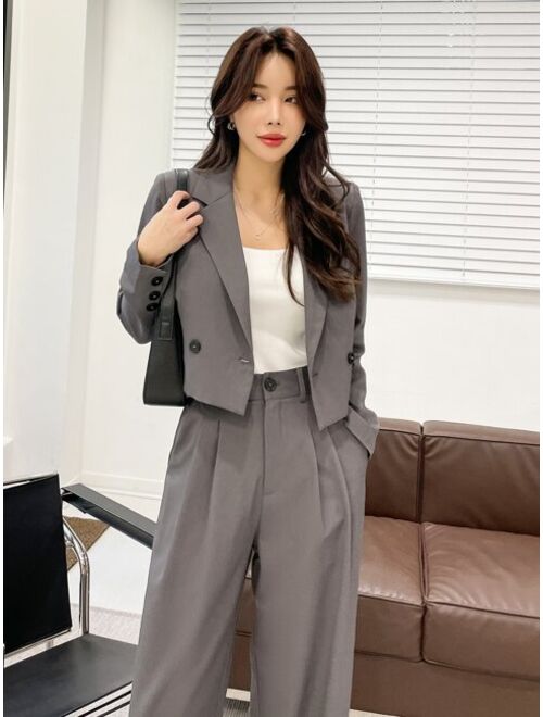 DAZY Double Button Blazer Slant Pockets Tailored Pants