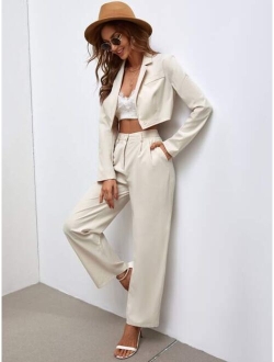 SHEIN Priv Solid Crop Blazer Tailored Pants