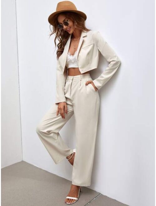 SHEIN Priv Solid Crop Blazer Tailored Pants