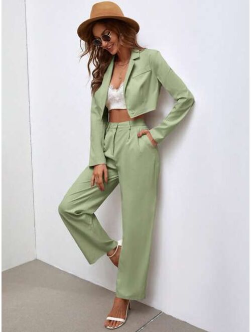 SHEIN Priv Solid Crop Blazer Tailored Pants