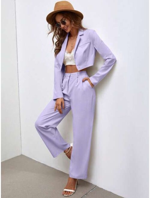 SHEIN Priv Solid Crop Blazer Tailored Pants