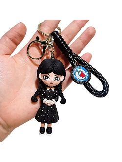 D Dilla Beauty Women Men Kids Cute Wednesday Adams Doll 3D Keychain Adorable Backpack Car Keyring Charms Easy to Carry
