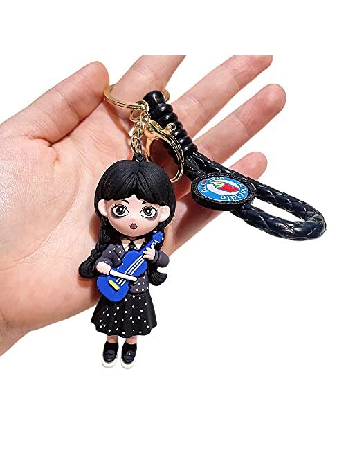 D Dilla Beauty Women Men Kids Cute Wednesday Adams Doll 3D Keychain Adorable Backpack Car Keyring Charms Easy to Carry