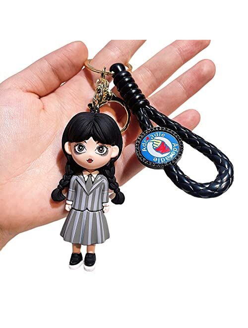 D Dilla Beauty Women Men Kids Cute Wednesday Adams Doll 3D Keychain Adorable Backpack Car Keyring Charms Easy to Carry