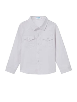 Kukume Boys Long Sleeve Shirt with Chest Pockets Solid Casual Button-Down Collared Shirts Top for Kids 3-12 Years