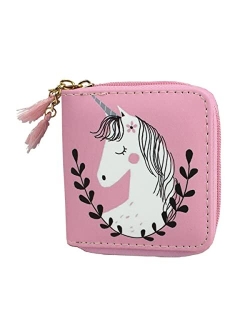 Timlee Unicorn Wallet For Teen Girls Women Zipper Wallet Cute Rainbow Unicorn Design Short Wallets Girls Christmas Gift(Unicorn Blue A)